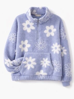 Blue Floral Sherpa Pullover | Cozy Aesthetic | Cute Hoodie